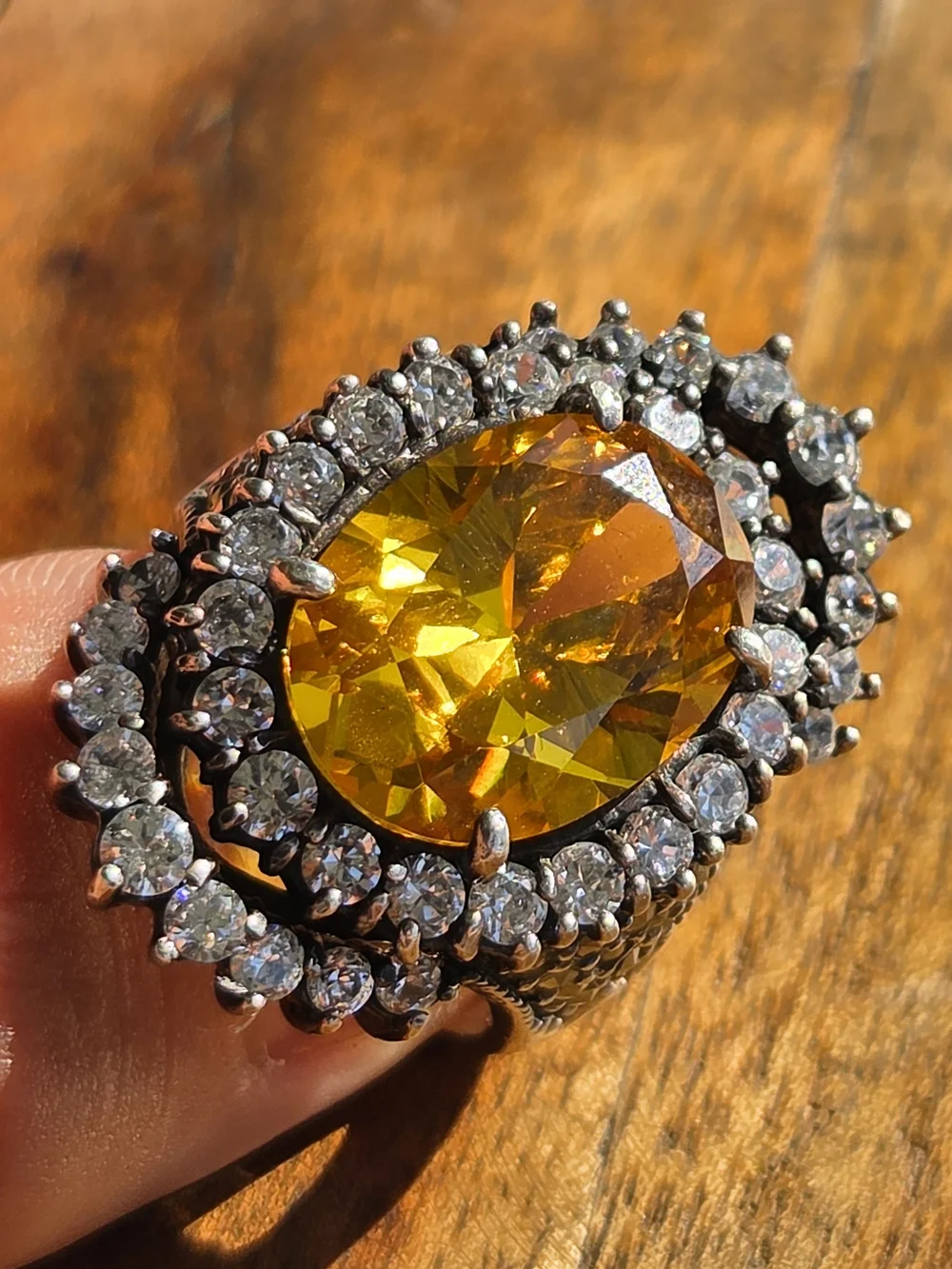 Citrine Cz Halo Cocktail Ring - Women's Jewelry